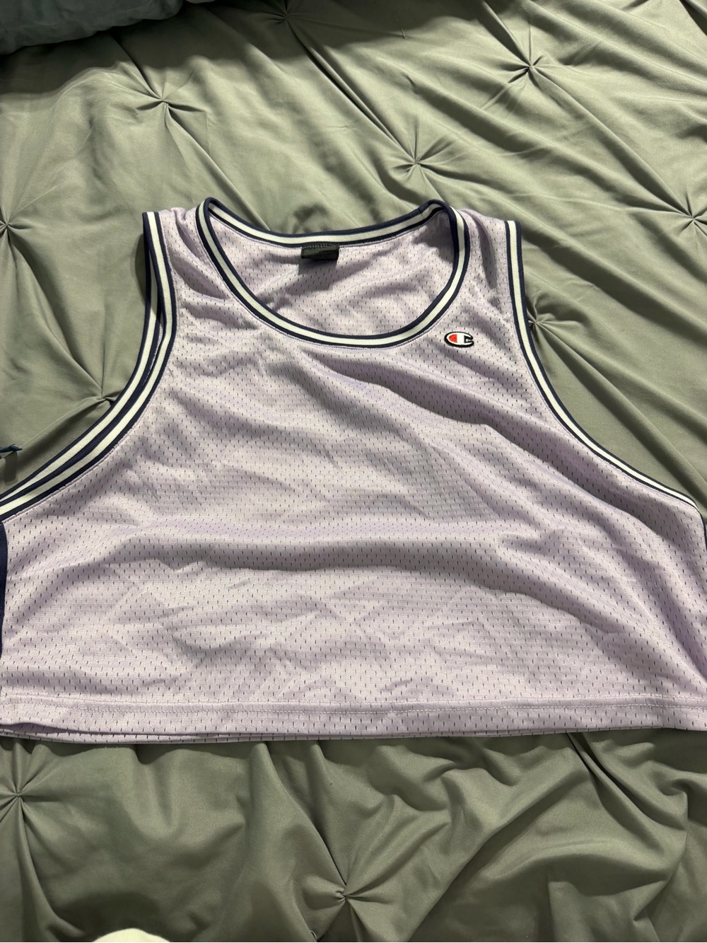 Champion Lavender Mesh Crop Tank with Navy Trim